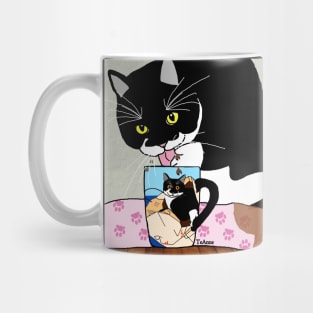 CUTE Tuxedo Cat drink his humans coffee  Copyright TeAnne Mug